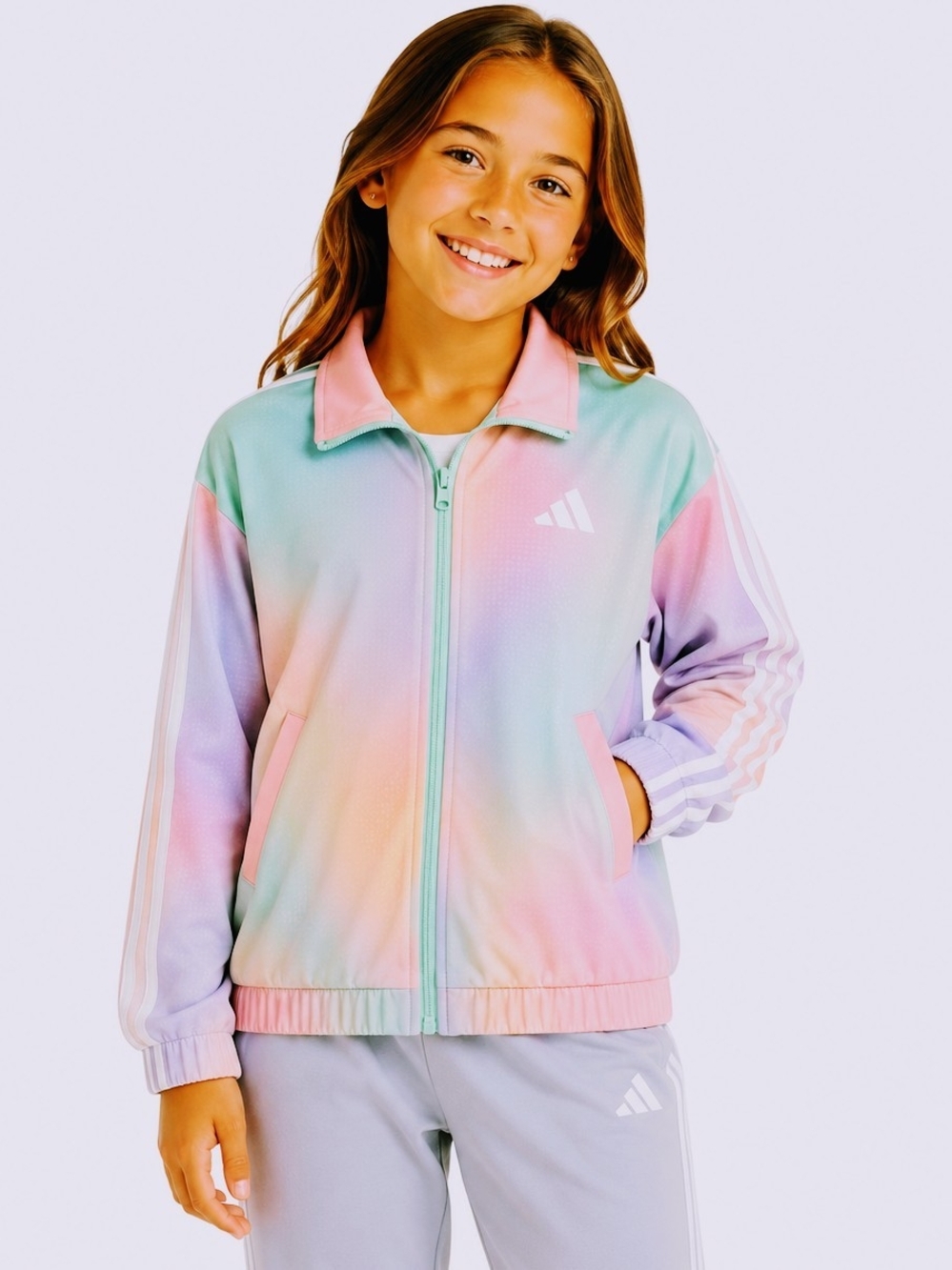 adidas Girls' Pastel Tie-Dye Track Jacket - Pink, Mint, Lavender